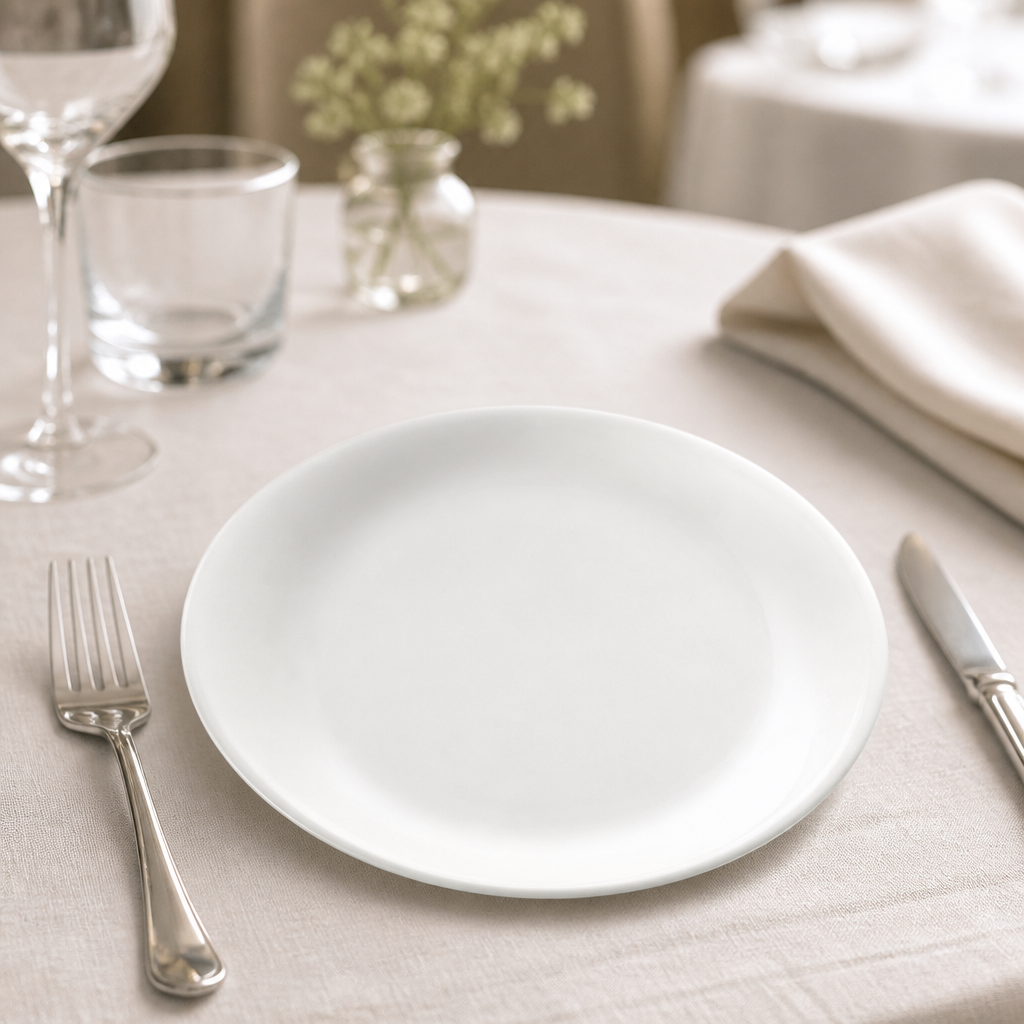 Commercial porcelain plates 155mm, 12 pack, dishwasher safe