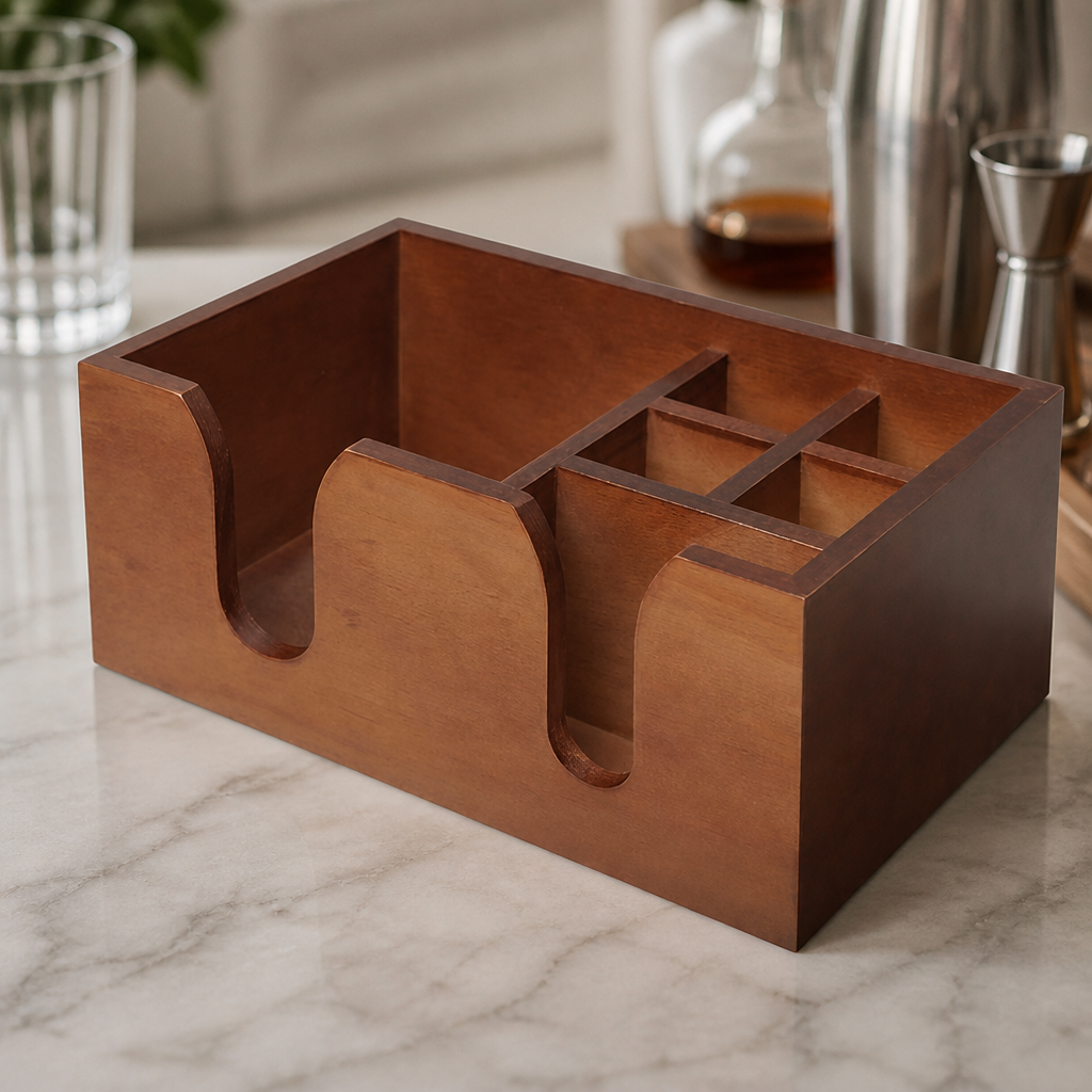 Wooden Bar Caddy With 6 Compartments For Commercial Use