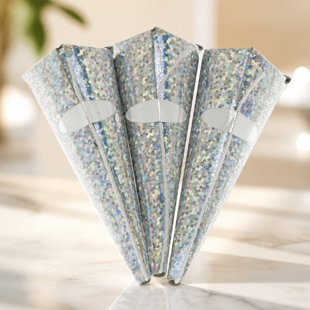 50 Pack Silver Holographic Cone Party Poppers for celebrations