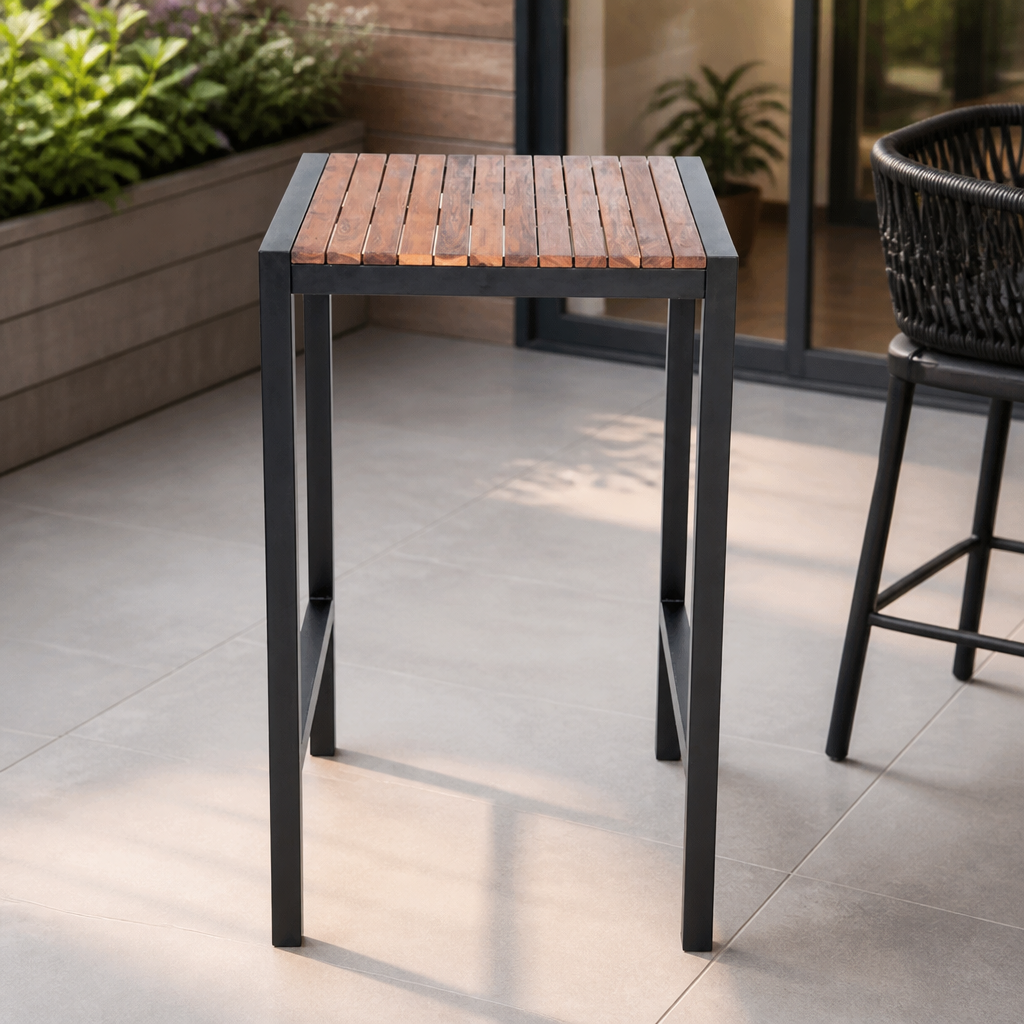 Commercial Outdoor Bar Table 600mm Acacia Wood & Steel
