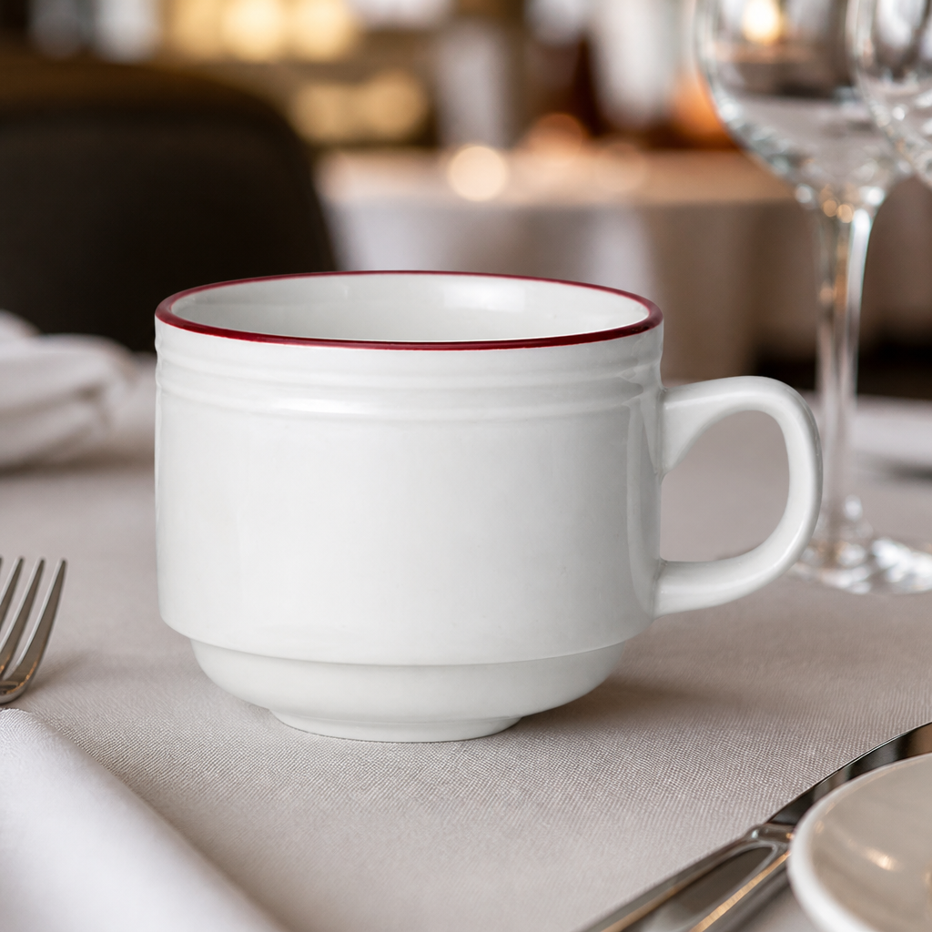 Commercial Stacking Cups 200ml Red Bead Band 12 Pack