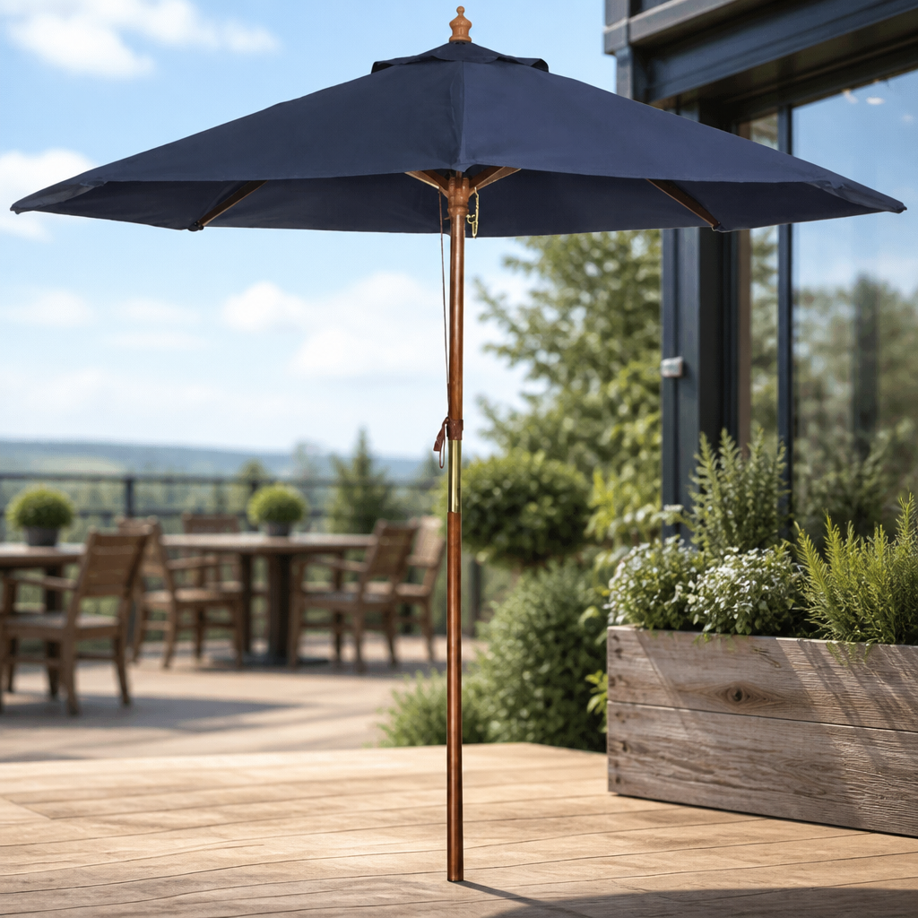 3m Diameter Round Parasol with Navy Blue Canopy