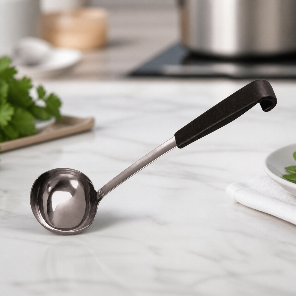 Commercial Stainless Steel Soup Ladle 196ml with Black Handle