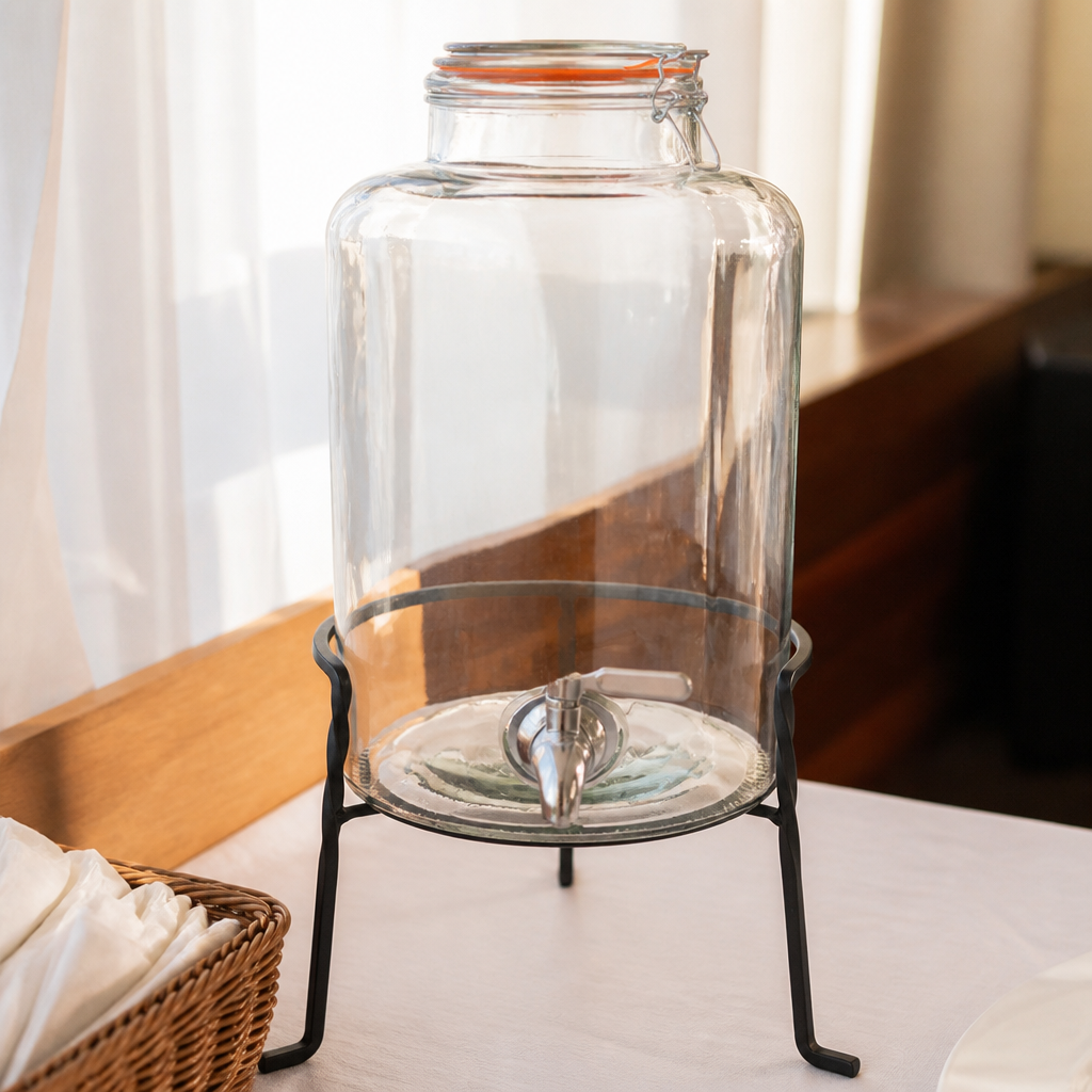 8.5L glass drink dispenser with wire stand for catering
