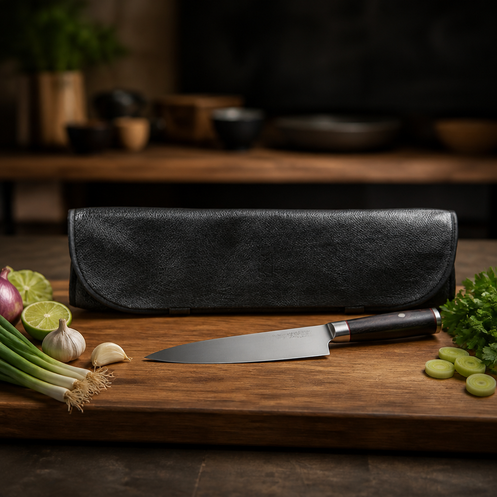 Leather Knife Roll Bag for 4 Knives - Chef Travel Organizer