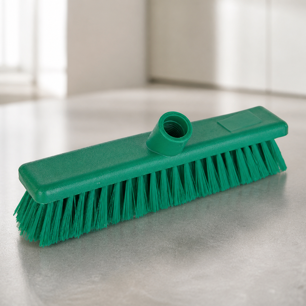 Commercial Soft Hygiene Broom 12" in green for hygiene cleaning