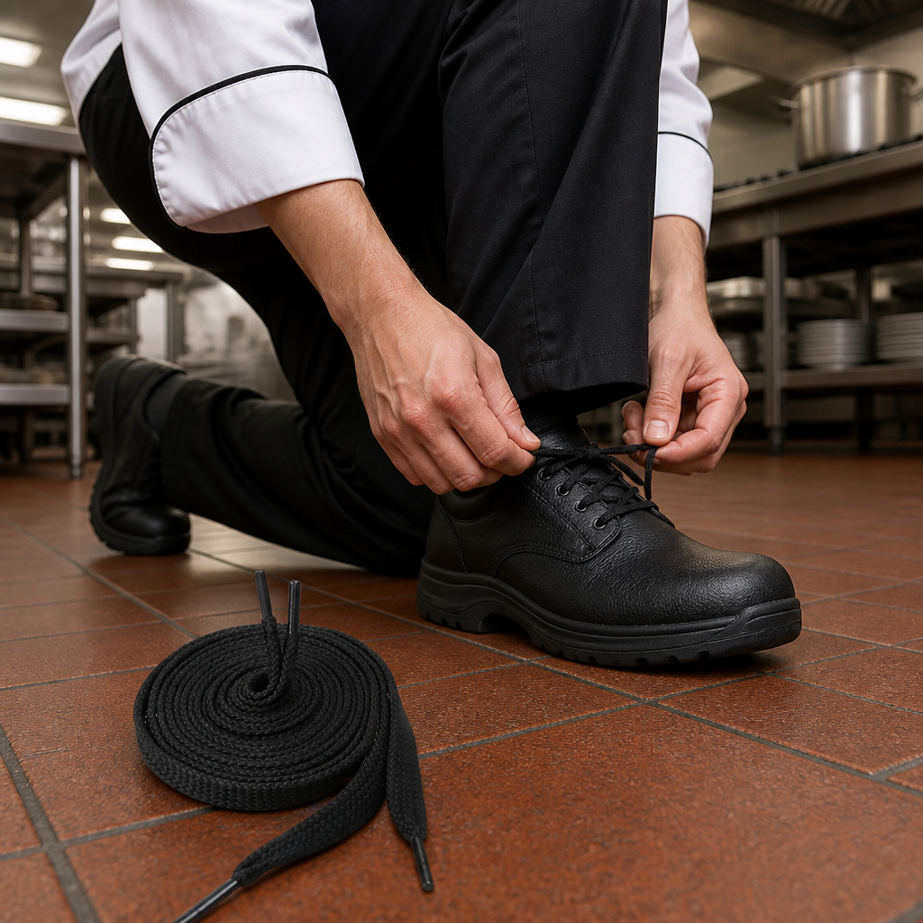 Commercial flat black shoe laces for footwear accessories