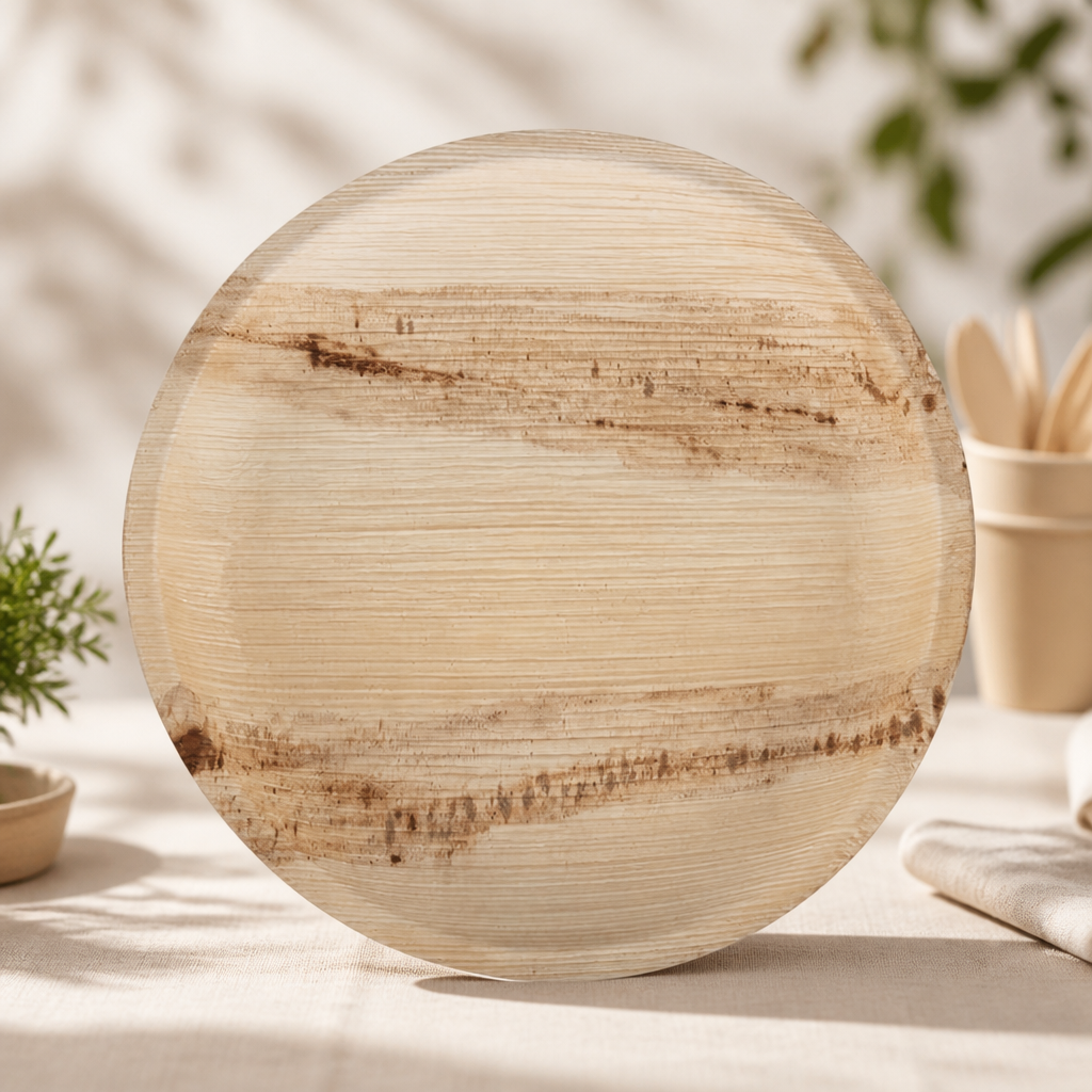 250mm Round Compostable Palm Leaf Plates 100 Pack
