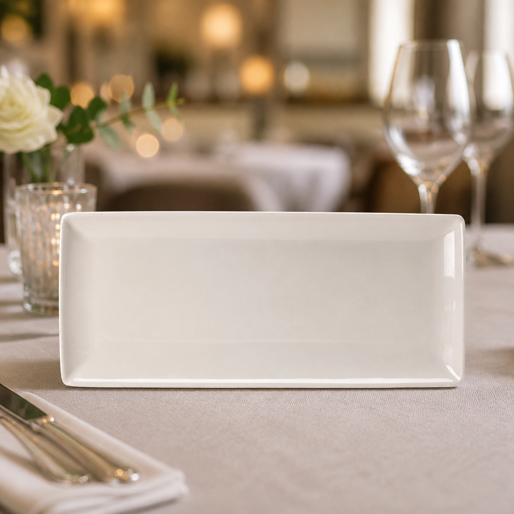 Commercial Porcelain Rectangle Plates 370mm - 6 Pack