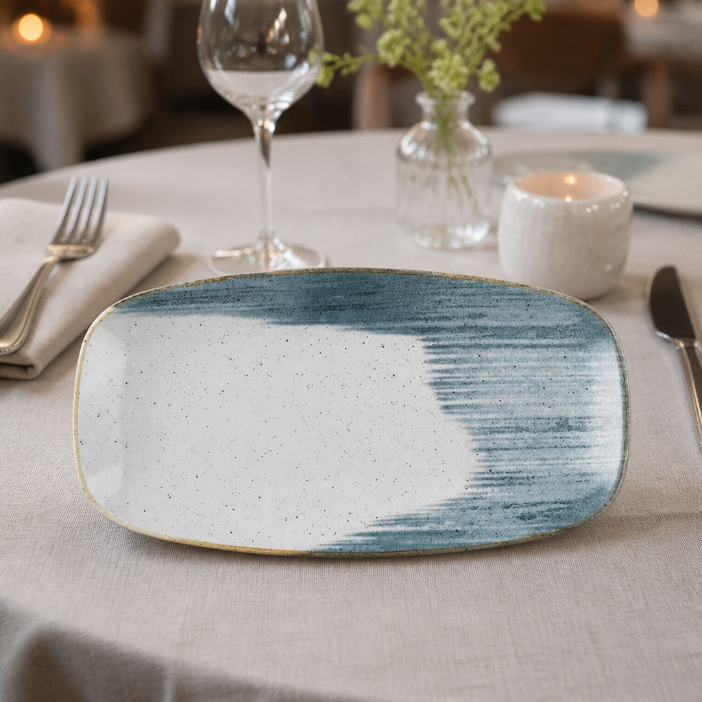 Commercial Oblong Plate Blueberry 287x152mm 12 Pack