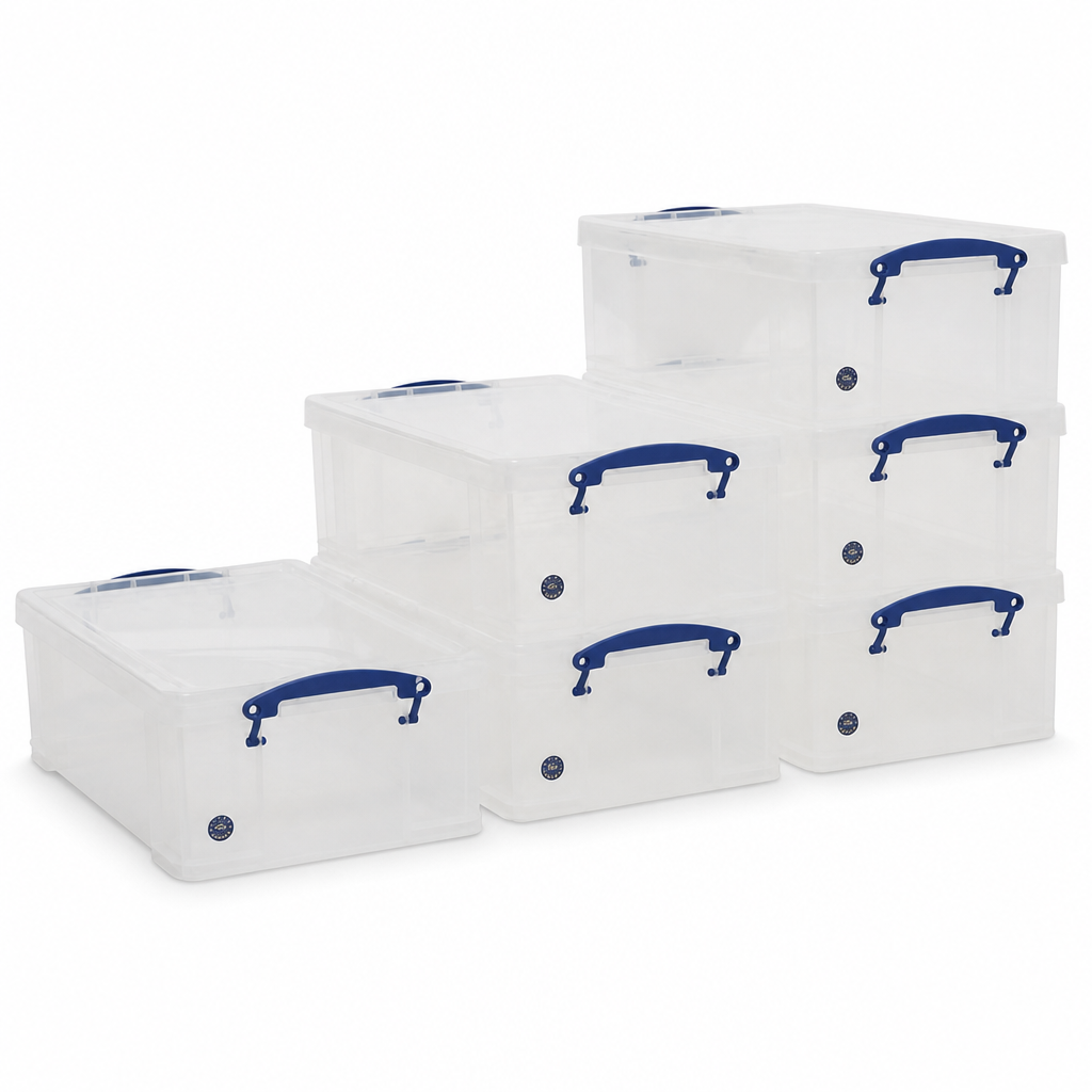 12 Litre Clear Clip Lock Storage Boxes Pack of 6