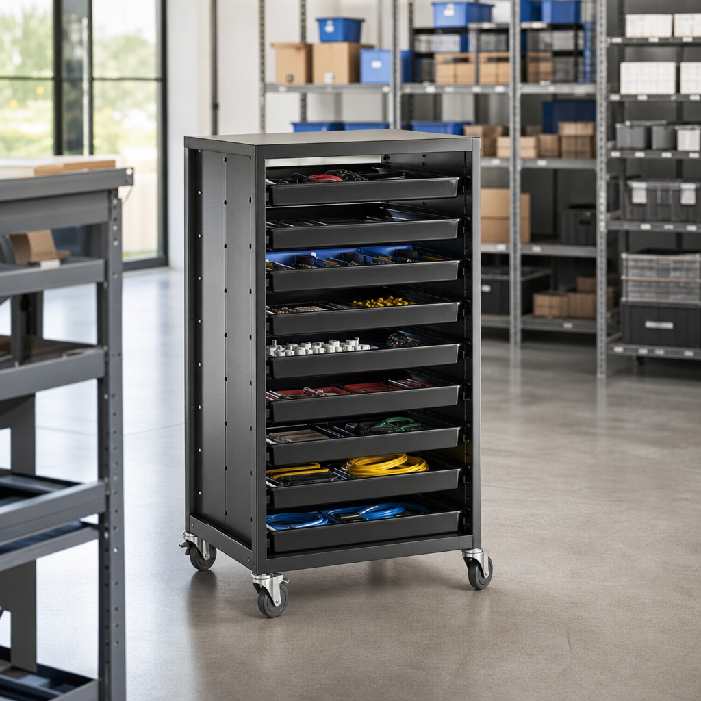 12-Tray Mobile Classroom Storage Unit with Shallow Trays