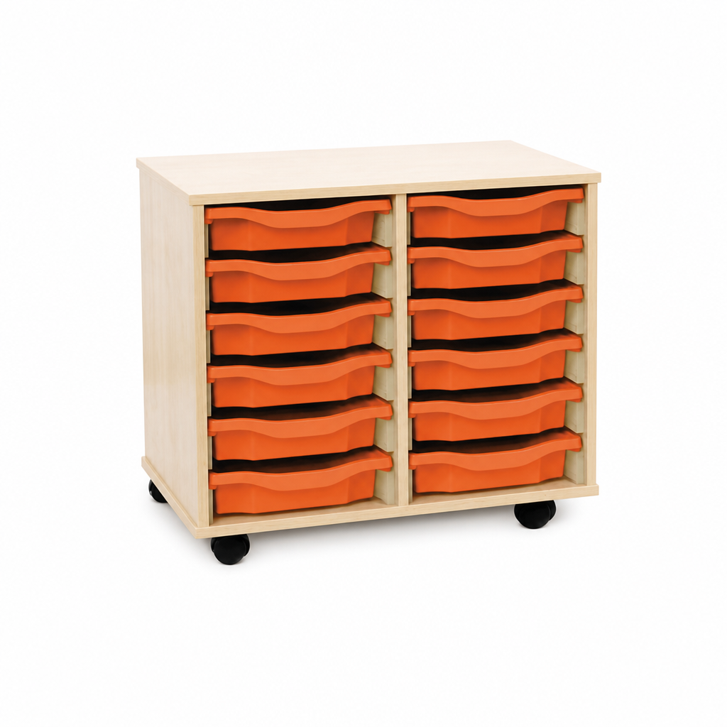 12-Tray Mobile Classroom Storage Unit with Shallow Trays
