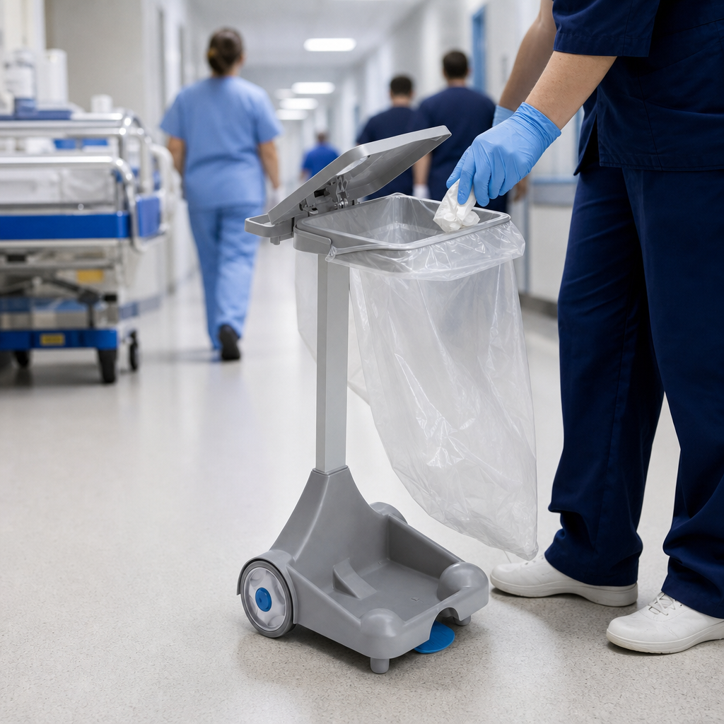120L Mobile Plastic Bin Bag Holder with Foot Pedal