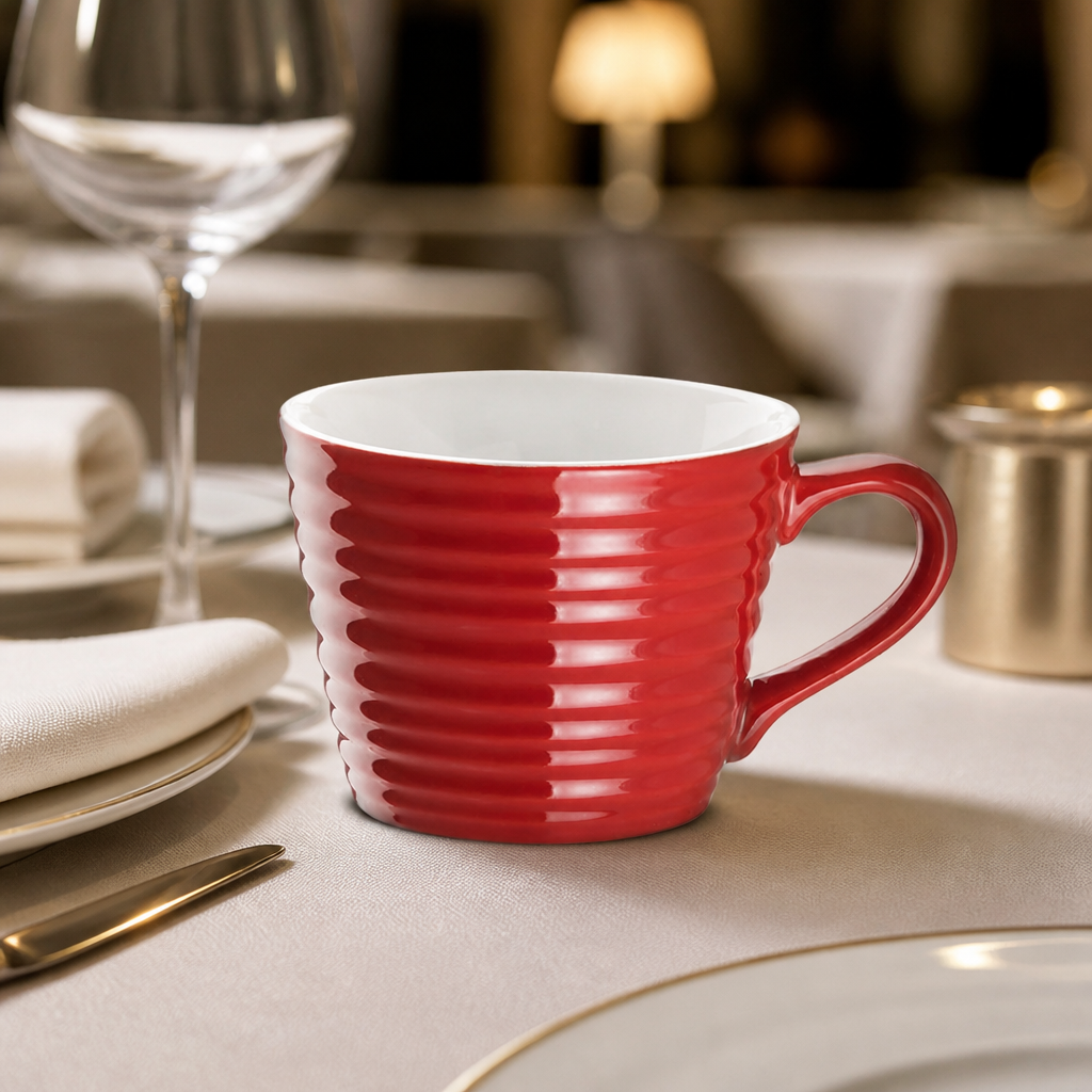 Set of 6 commercial 230ml red mugs for cafes and restaurants