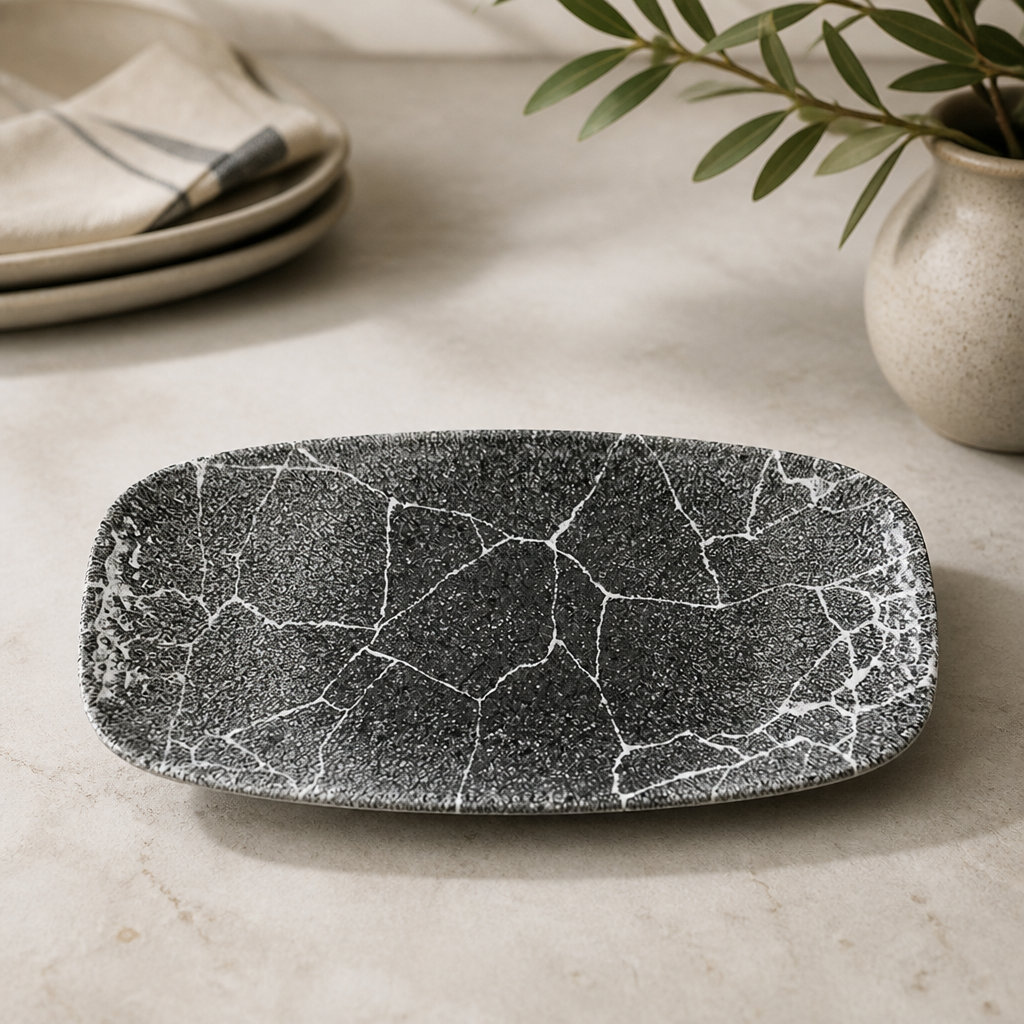 Commercial Oblong Plates 298 x 153mm Kintsugi Quartz Black 12 Pack