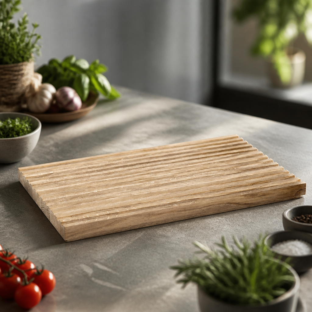Commercial Oak Cutting Board 530x325mm with anti-slip feet