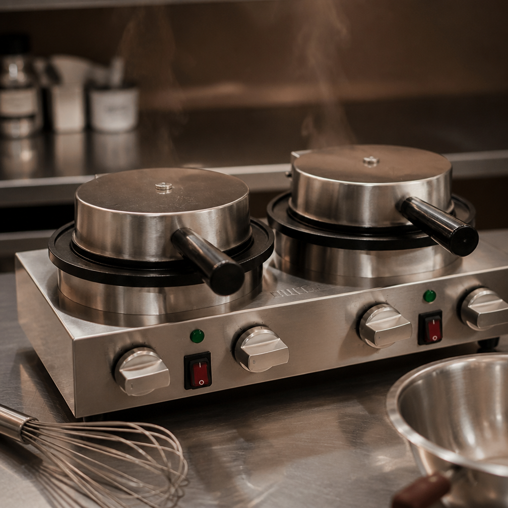 Commercial Double Belgian Waffle Maker for 60 waffles per hour