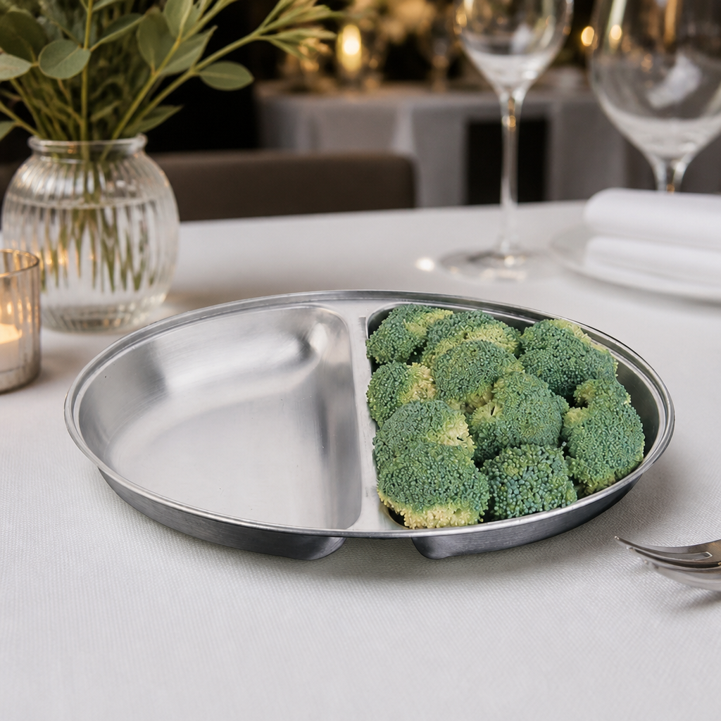 Commercial Oval Vegetable Dish Two Compartments 300mm