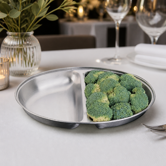 Commercial Oval Vegetable Dish Two Compartments 300mm
