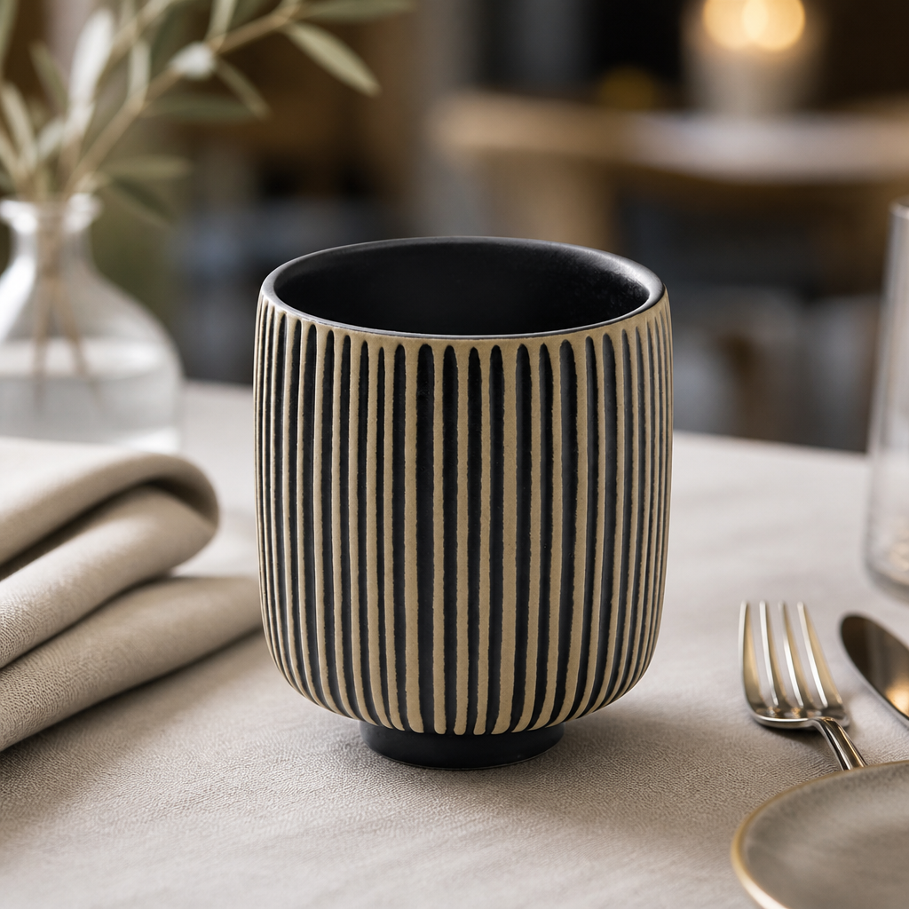 Set of 6 commercial black mugs 320ml for restaurants