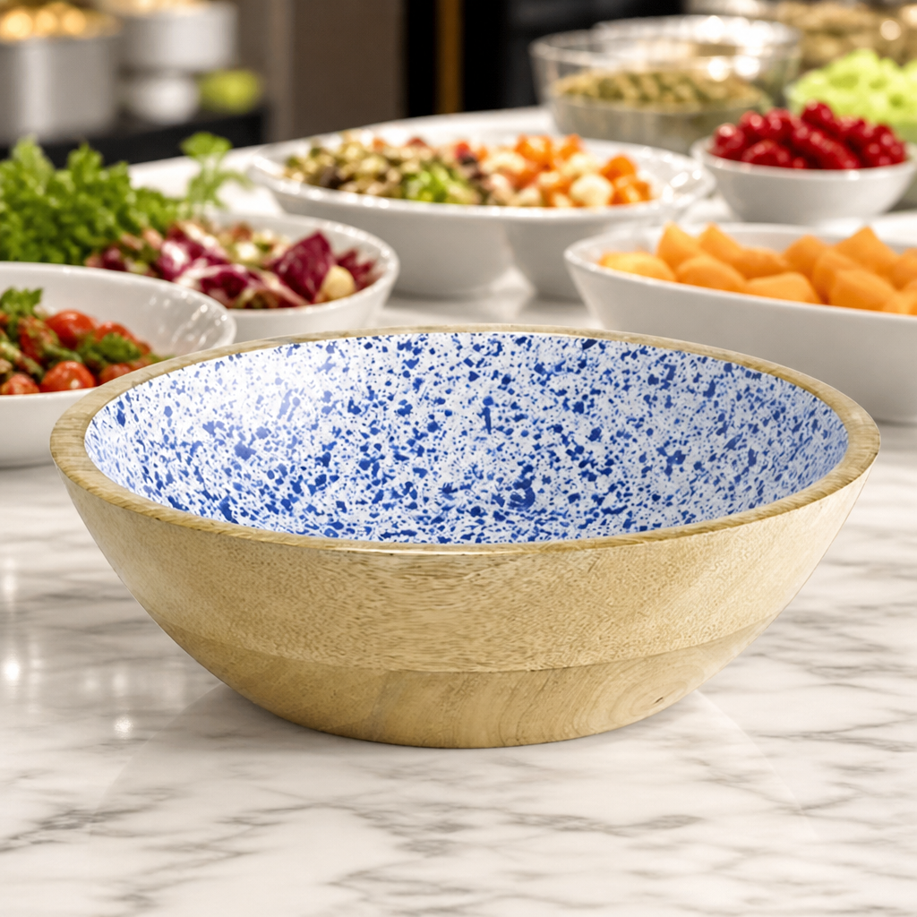1.1L Commercial Wooden Bowl 240mm for Salads and Snacks