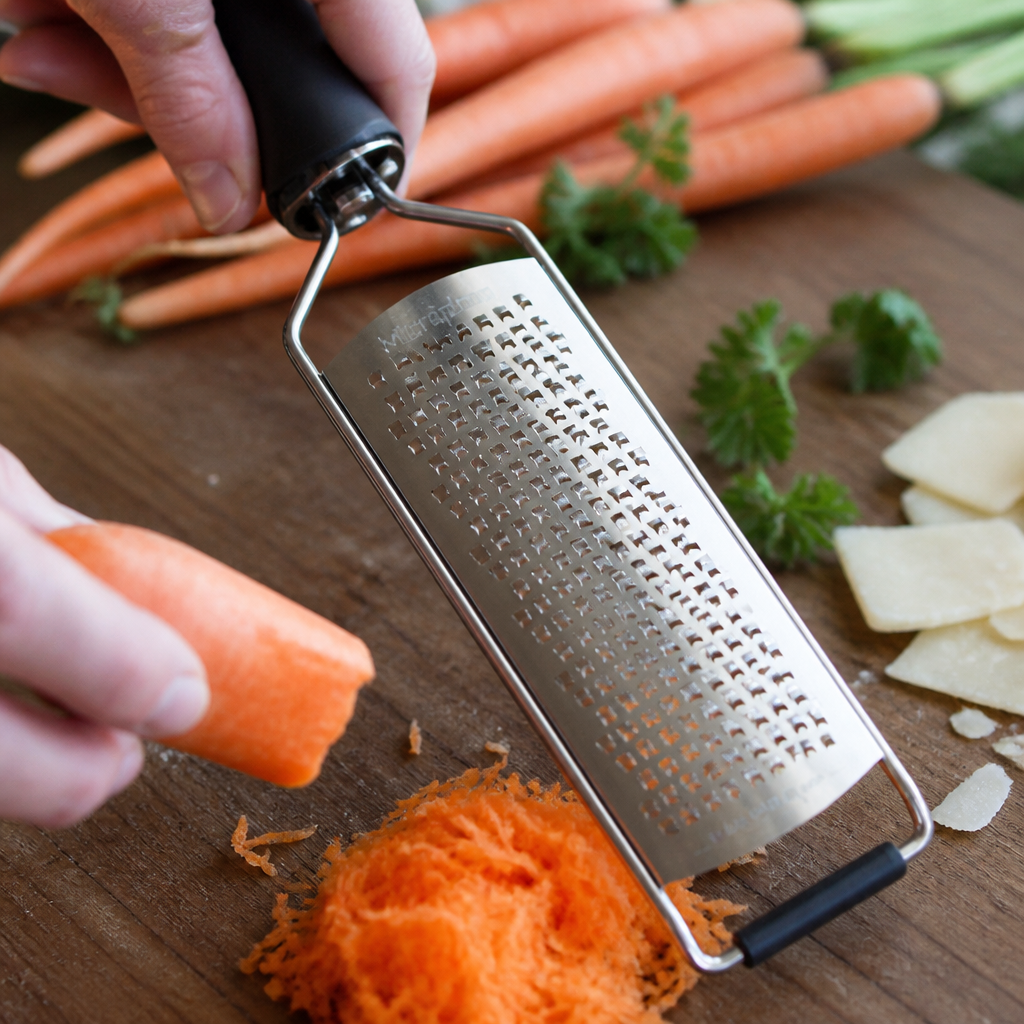 Commercial coarse grater with ergonomic handle and non-slip base