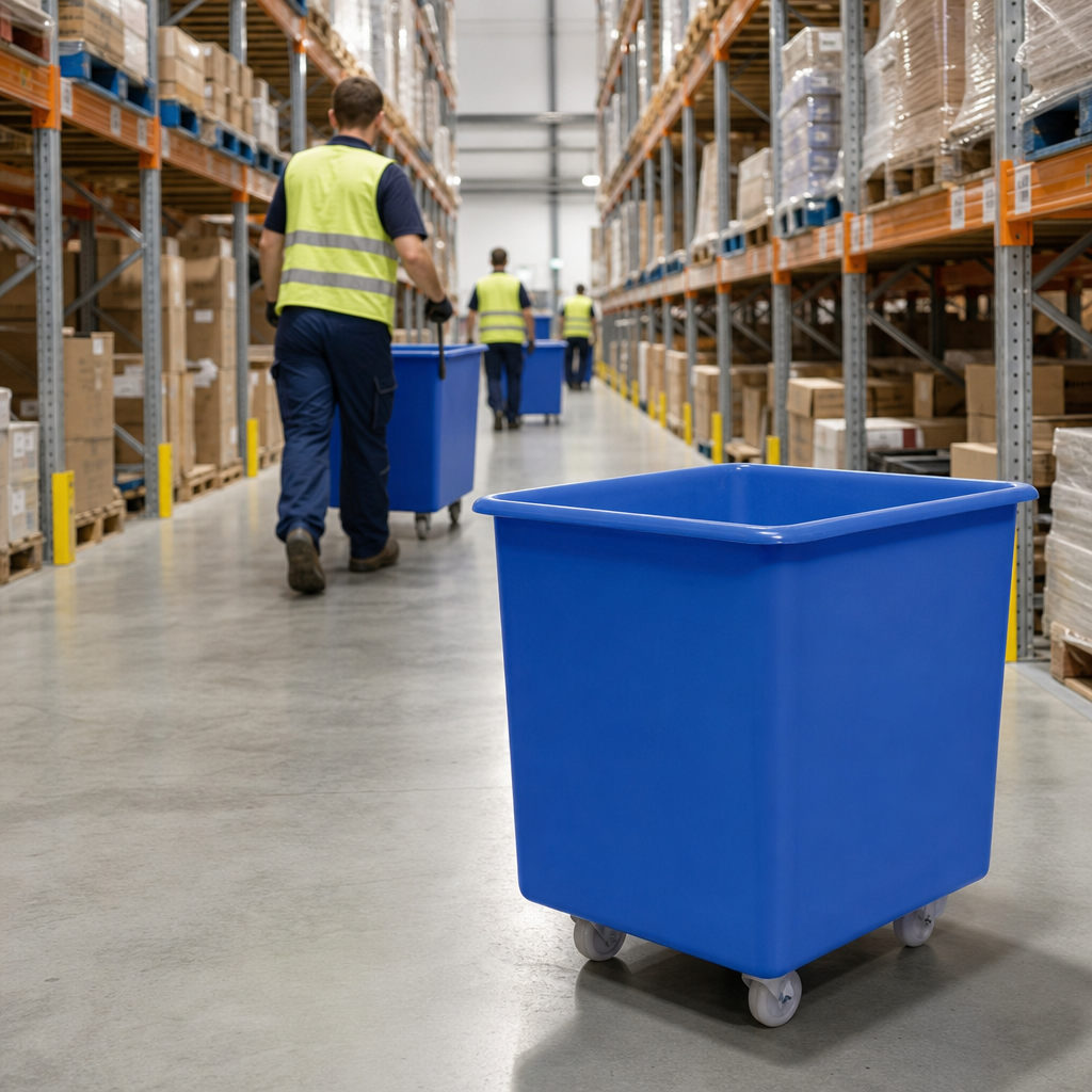 135L Mobile Plastic Bottle Skip with 4 Wheels