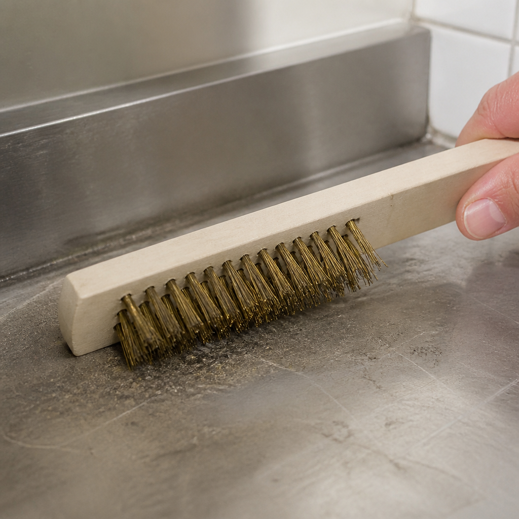 Commercial wire brush with durable wooden handle 240mm