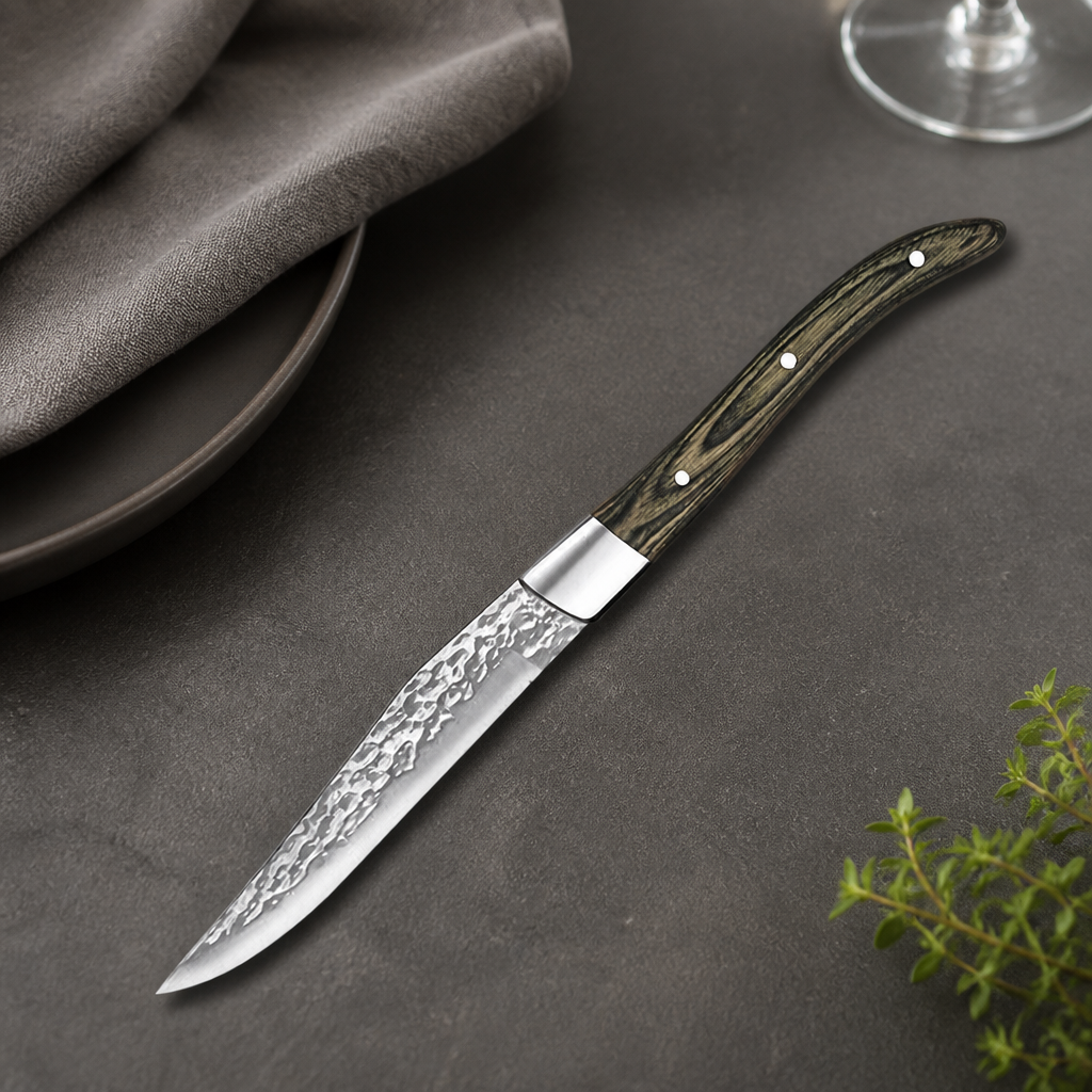 6 Pack Commercial Steak Knives with Hammered Blade Design