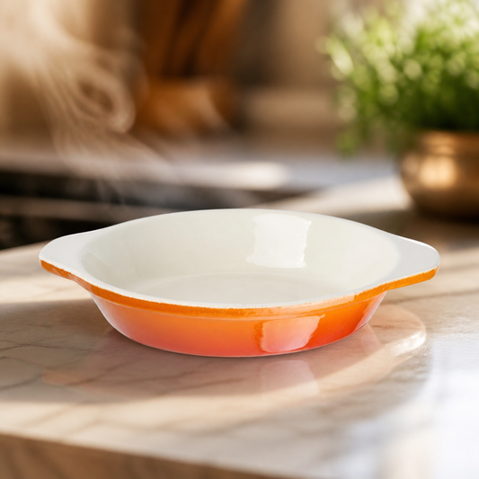 Commercial Round Cast Iron Gratin Dish 400ml Orange