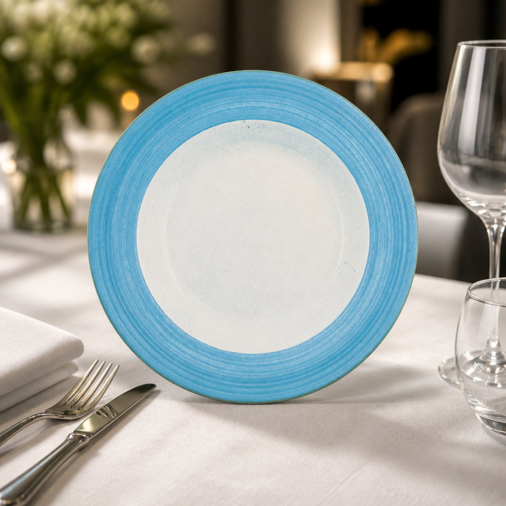 Commercial Porcelain Plates 230mm Blue Slimline 24 Pack
