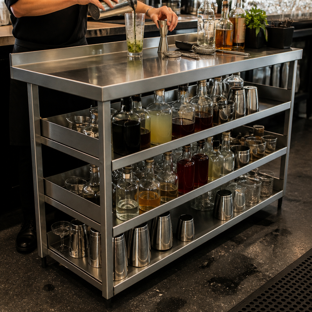 Commercial Stainless Steel Bar Shelving Station with Upstand
