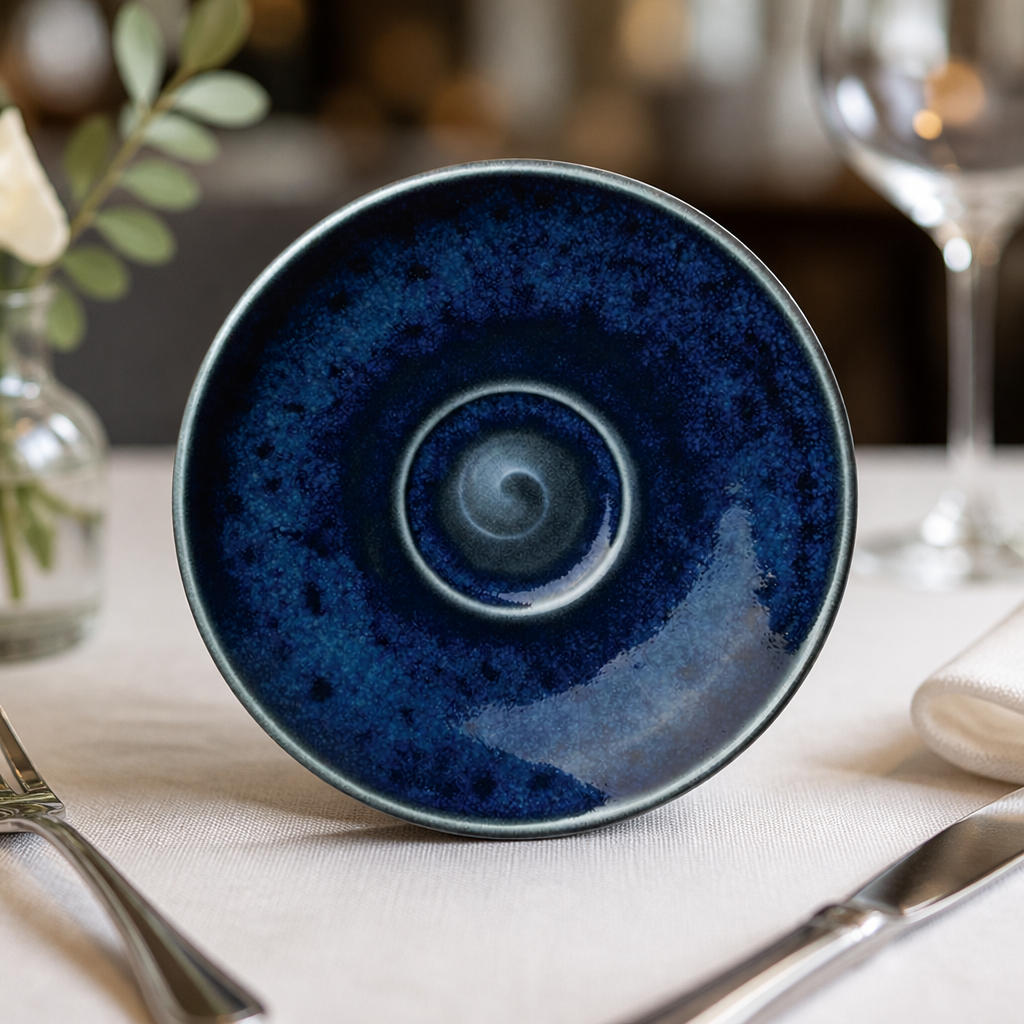 Commercial 125mm Blue Saucers - 12 Pack Alumina Ceramic