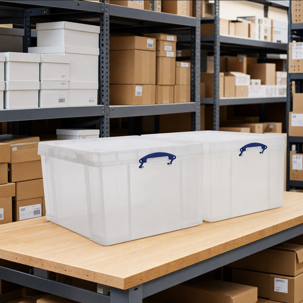 145 Litre Clear Plastic Storage Boxes Pack of 2