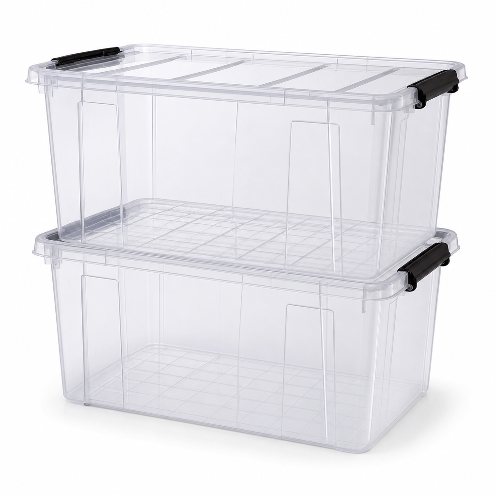 145 Litre Clear Plastic Storage Boxes Pack of 2