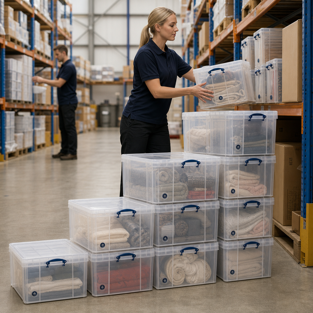145 Litre Clear Plastic Storage Boxes Pallet Pack of 10