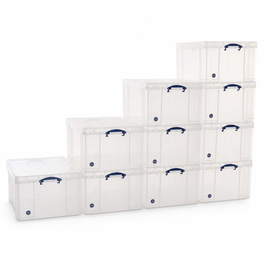 145 Litre Clear Plastic Storage Boxes Pallet Pack of 10