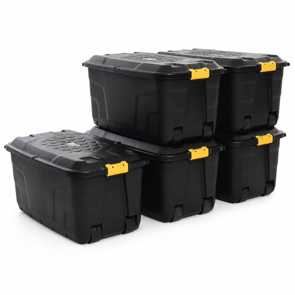 145L Heavy Duty Wheeled Storage Boxes – Pack of 5