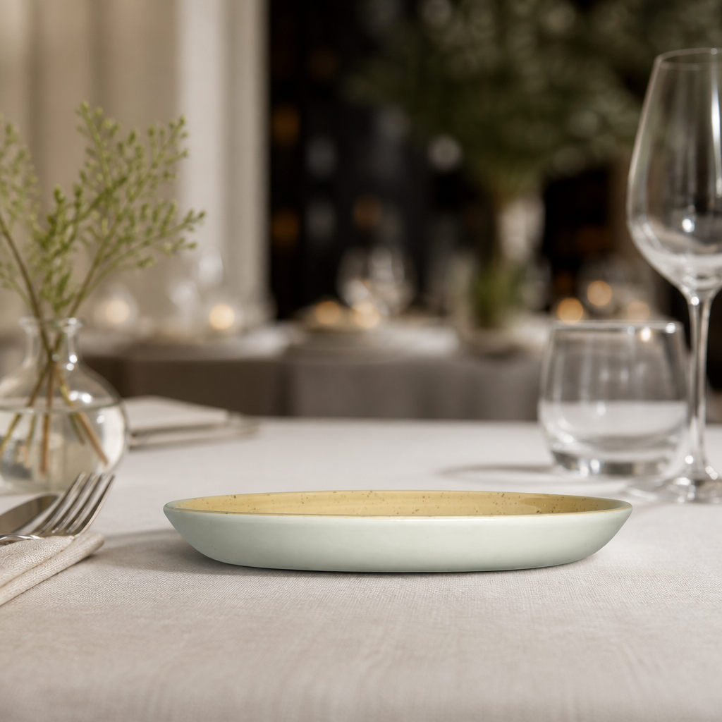 202mm stackable commercial coupe plates in Dijon colour