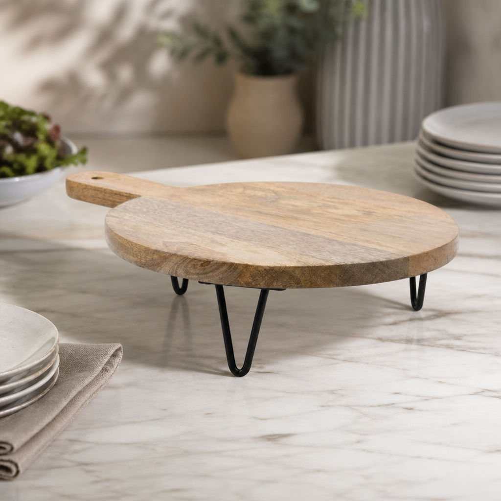 Commercial Round Handled Display Stand 350x250mm Mango Wood