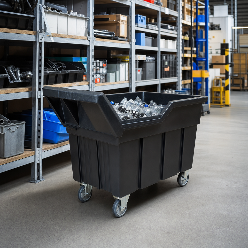 150L Mobile Plastic Bottle Skip with Wheels