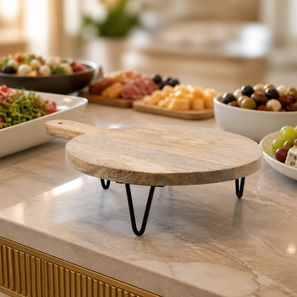 Commercial Round Handled Display Stand 350x250mm Mango Wood