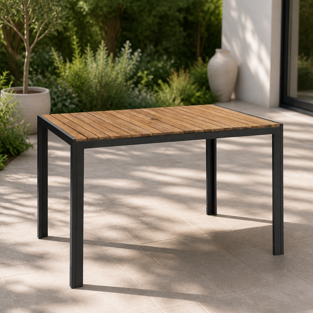 Commercial Outdoor Rectangular Table 1200mm Acacia Wood Steel