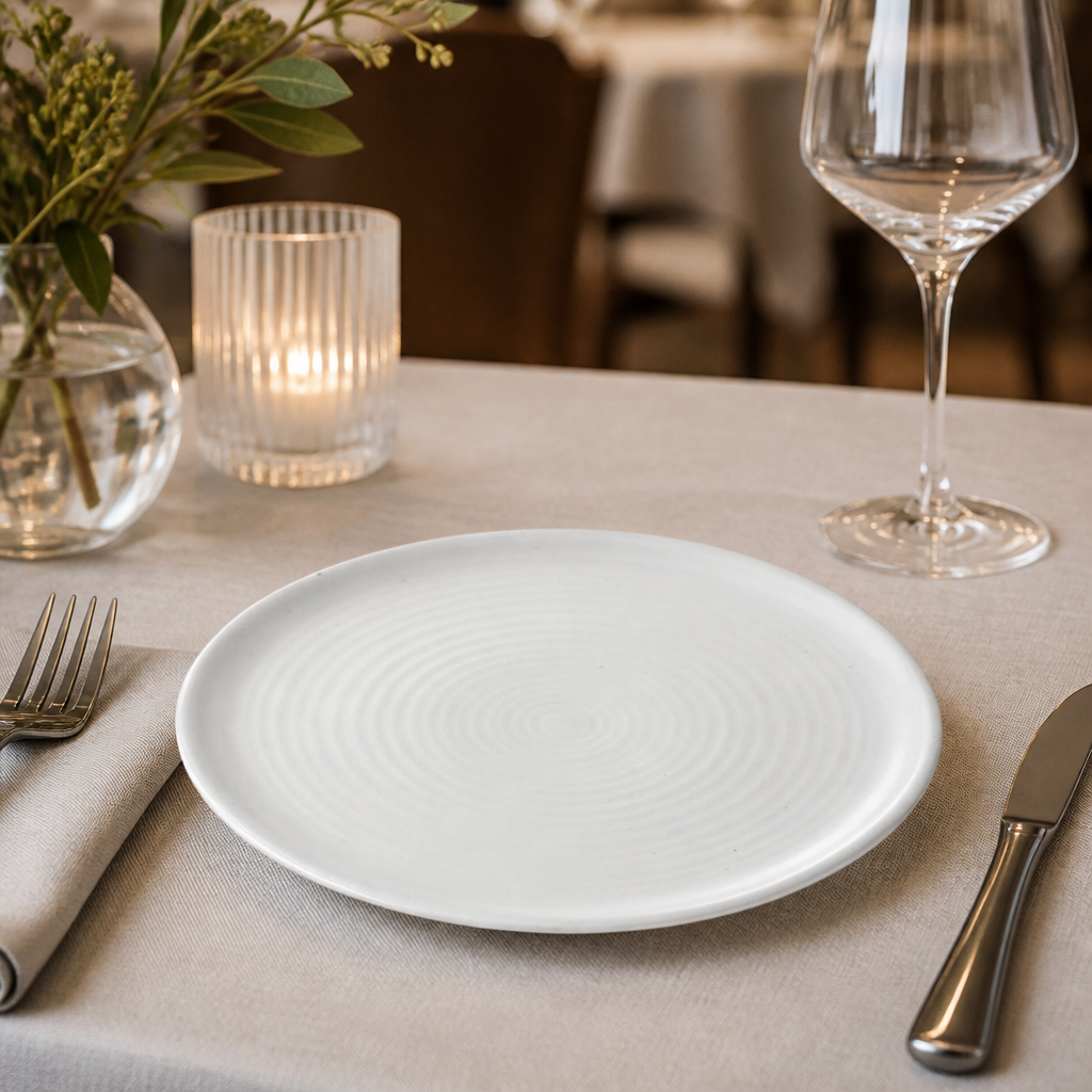 Commercial vitrified stoneware flat plates 250mm - 6 pack