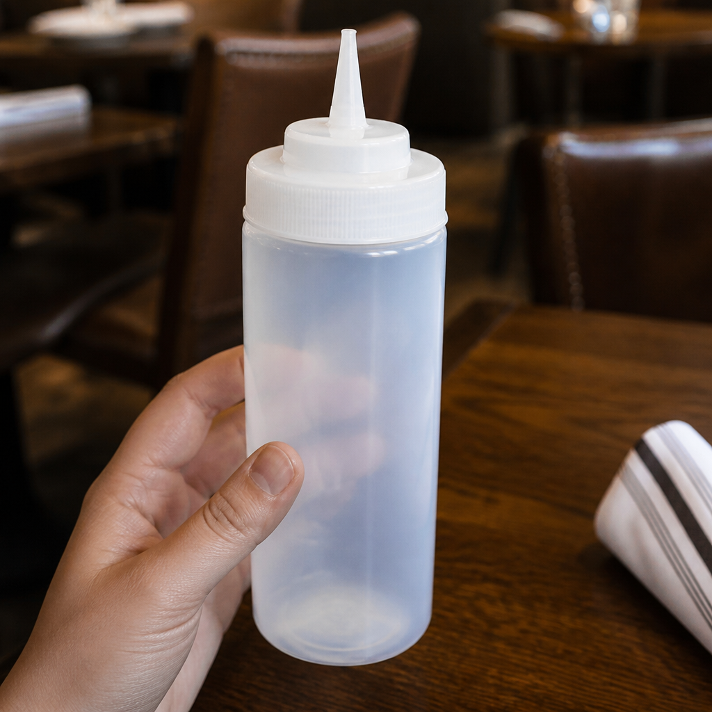 Clear 16oz squeeze sauce bottle for easy dispensing
