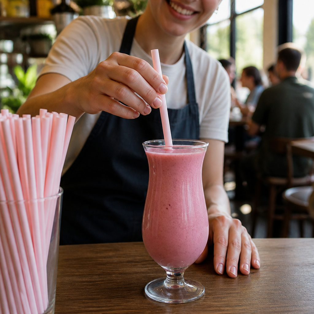 Compostable Paper Smoothie Straws Pink 250 Pack