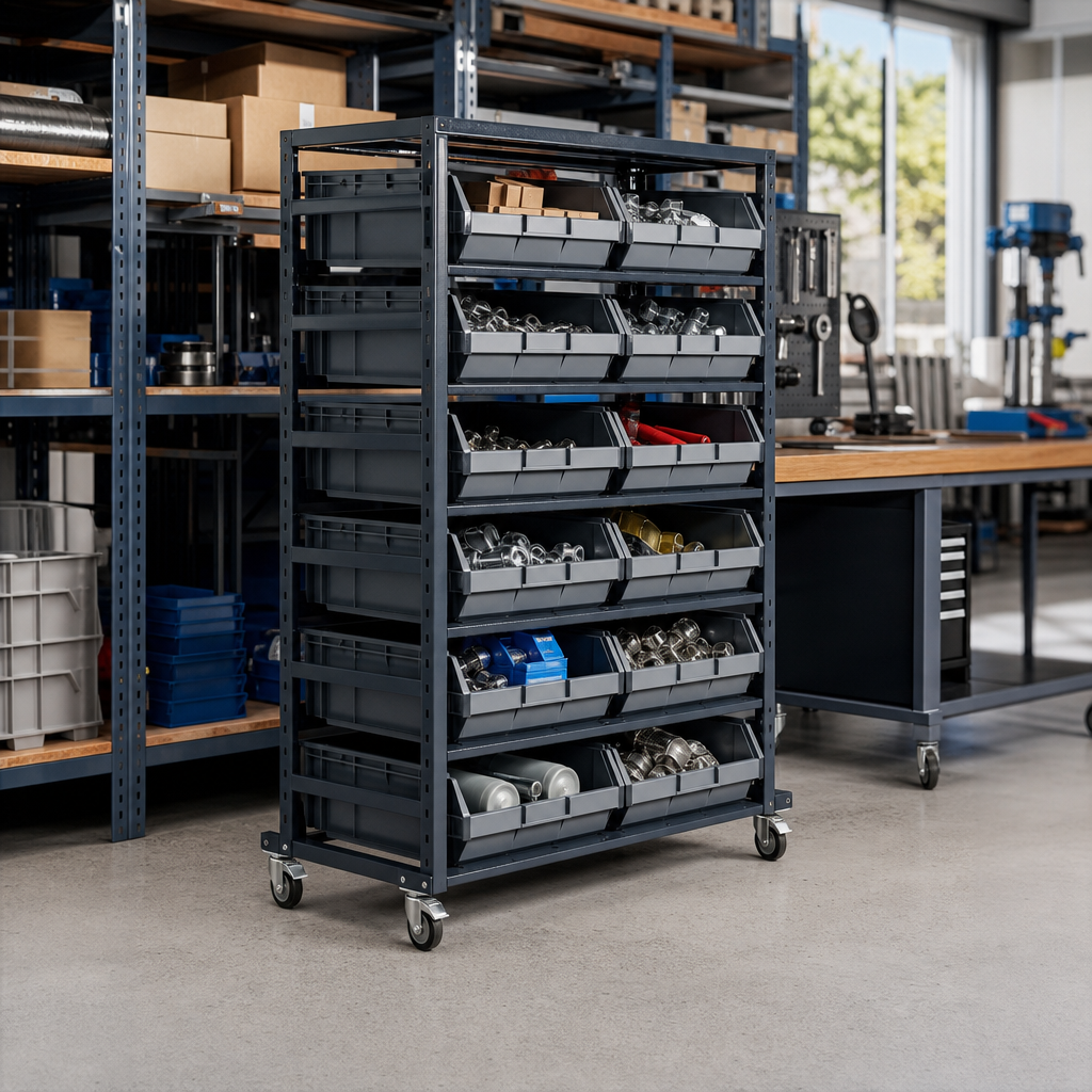 16 Tray Mobile Storage Unit with Shelves