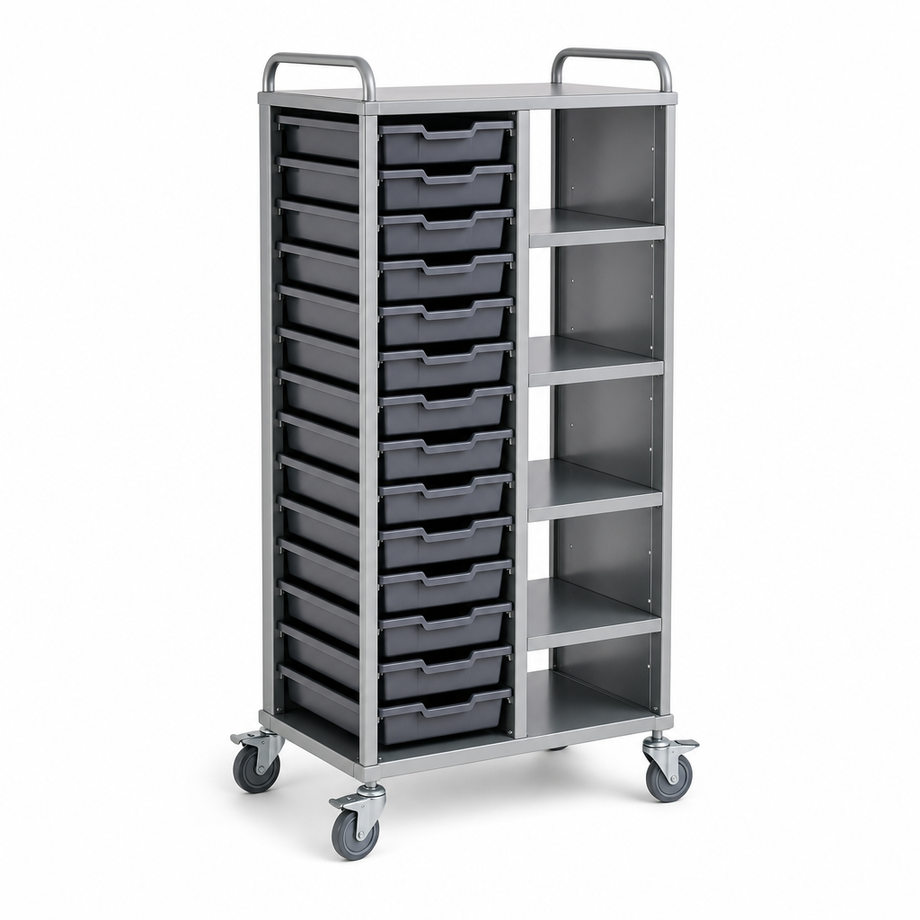 16 Tray Mobile Storage Unit with Shelves