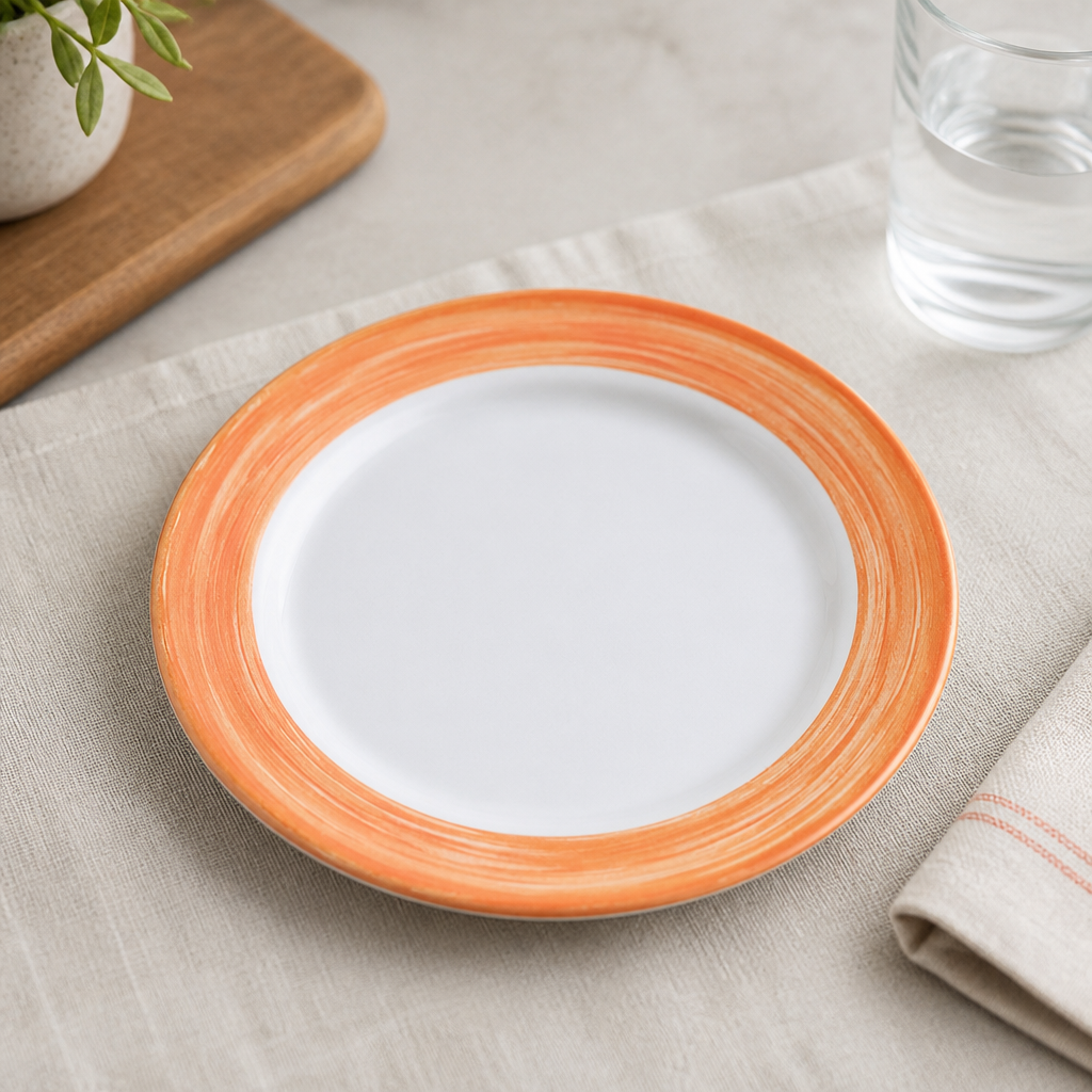 Orange brush plates 235mm for foodservice, pack of 24
